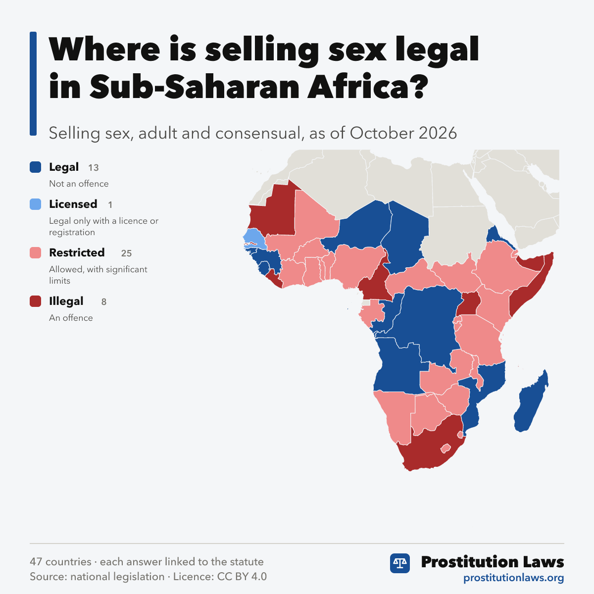 Map of Sub-Saharan Africa: where selling sex is legal