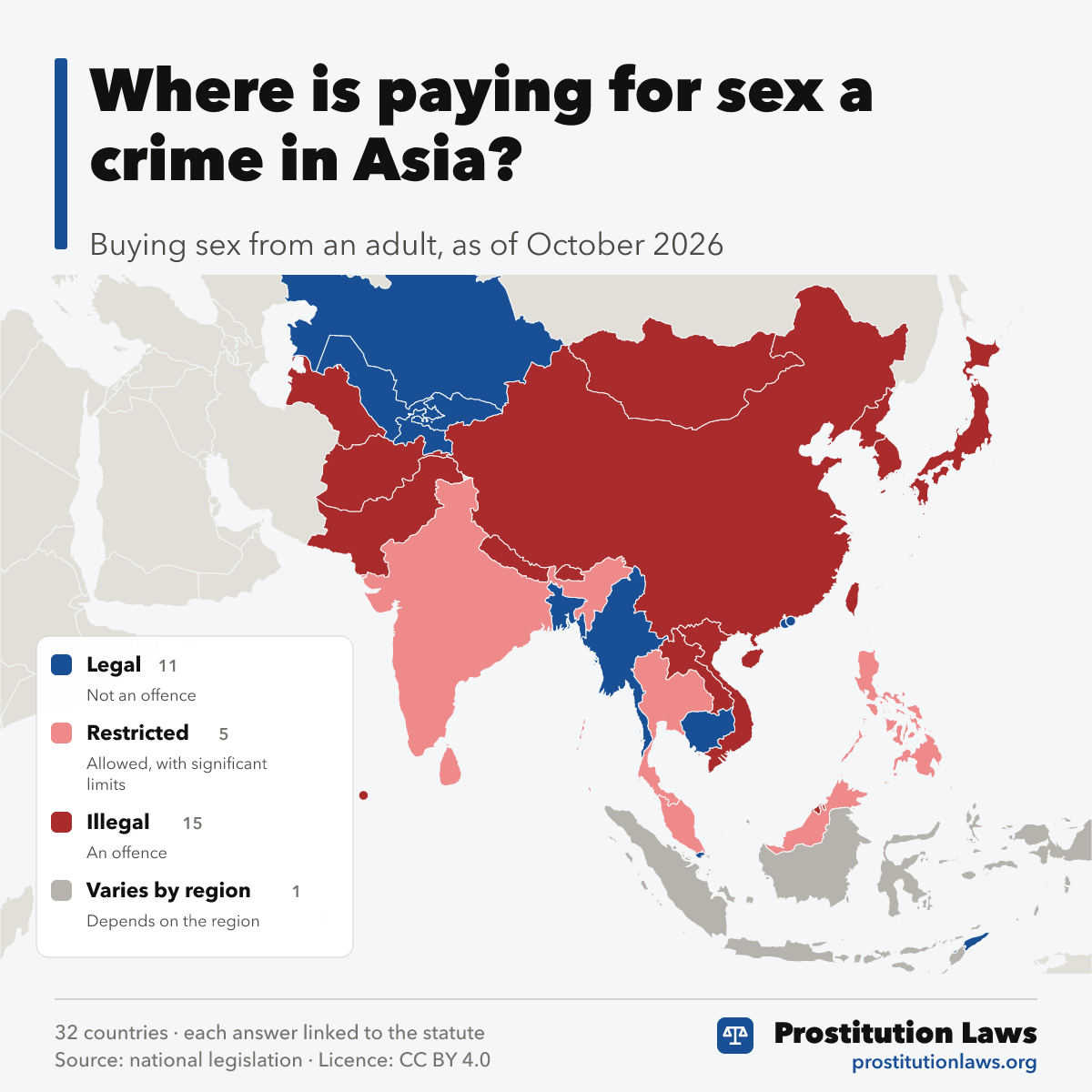 Map of Asia: where buying sex is an offence