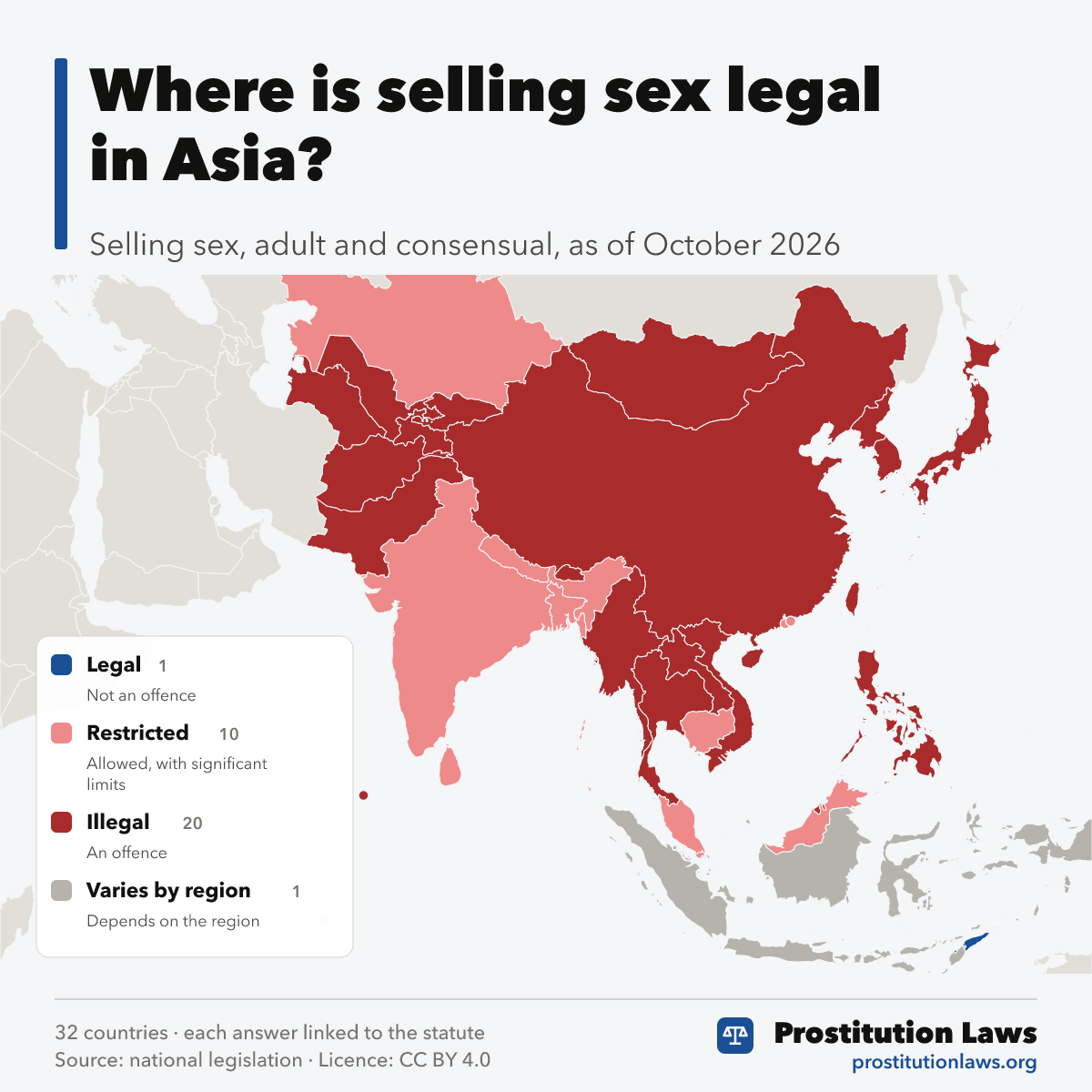 Map of Asia: where selling sex is legal