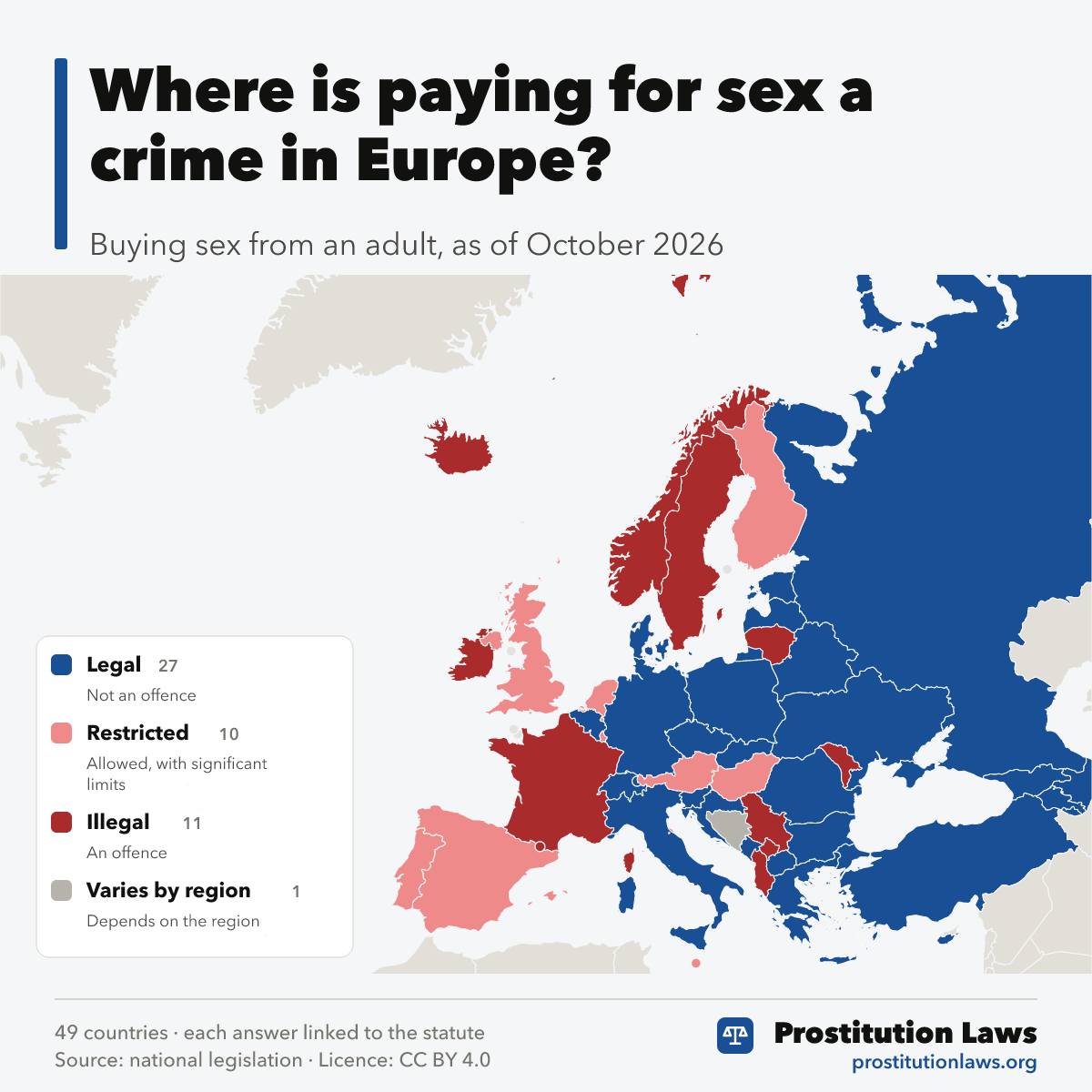 Map of Europe: where buying sex is an offence
