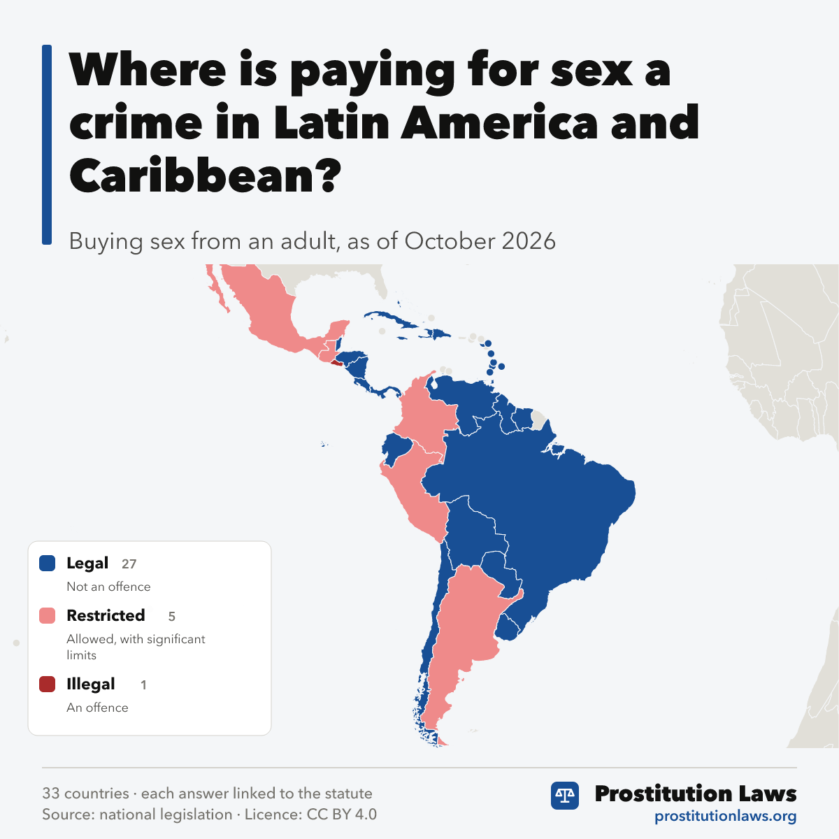 Map of Latin America & Caribbean: where buying sex is an offence