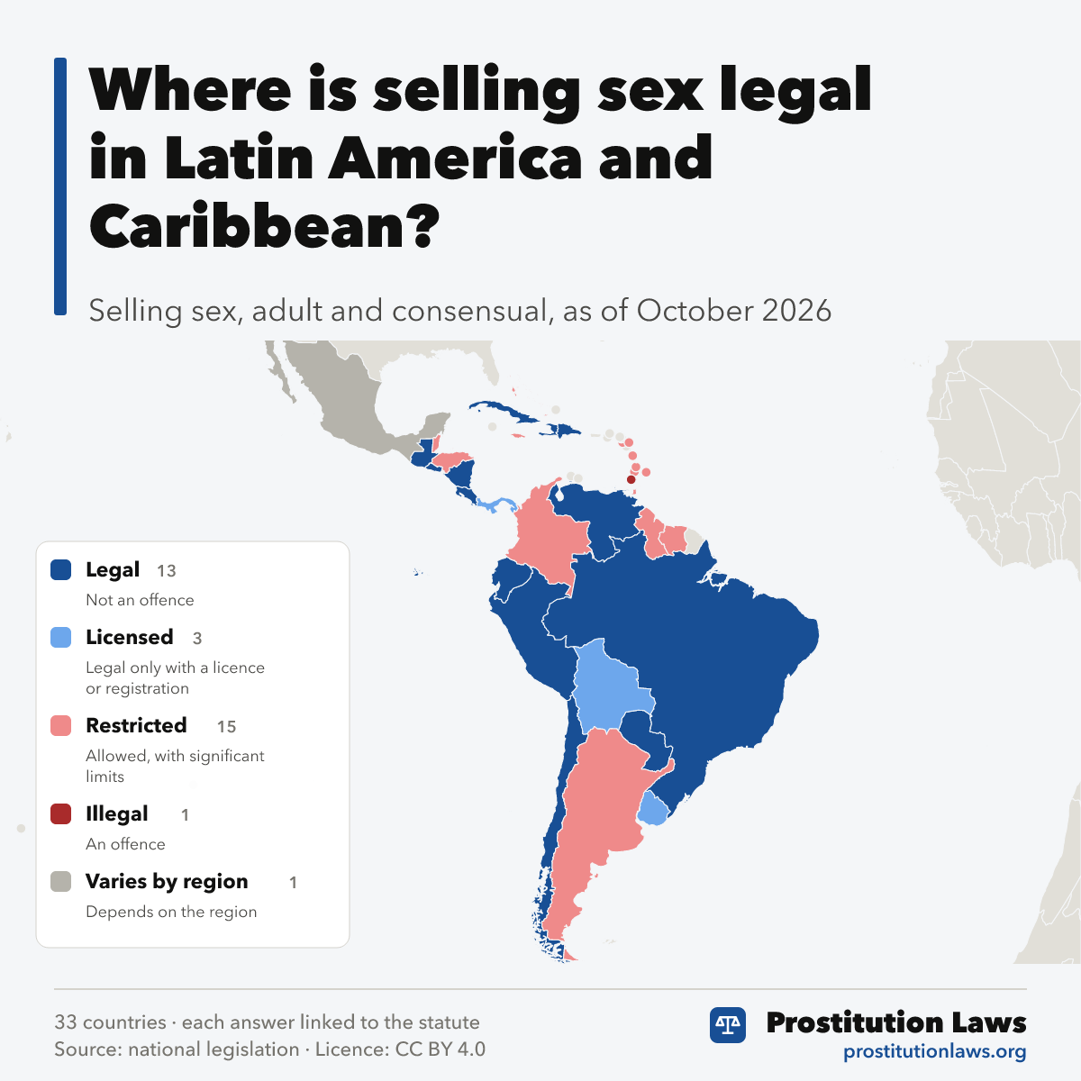 Map of Latin America & Caribbean: where selling sex is legal
