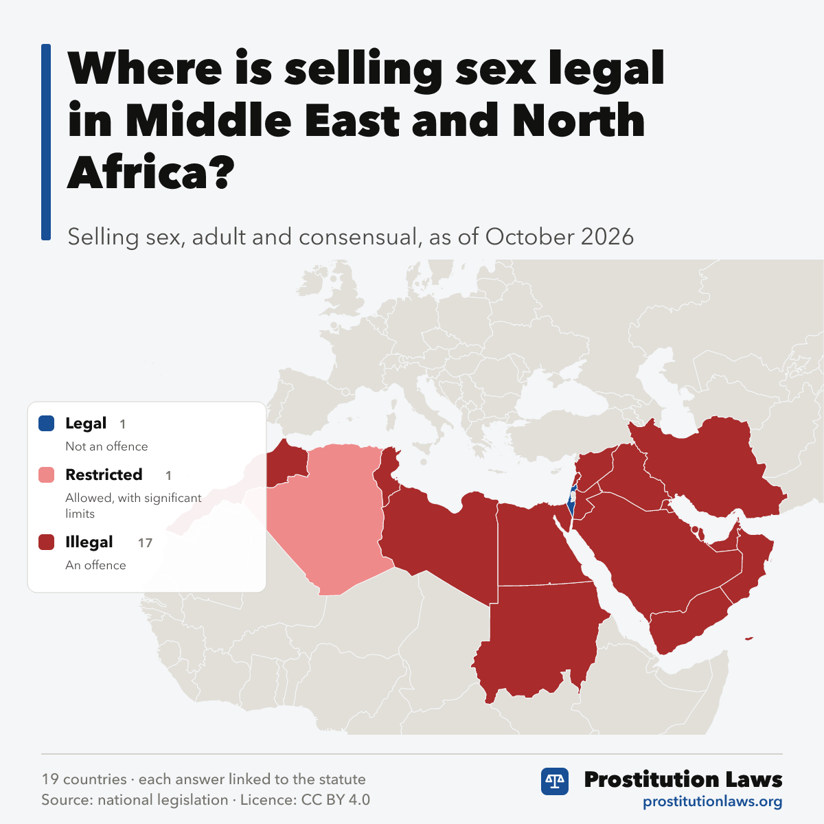 Map of Middle East & North Africa: where selling sex is legal