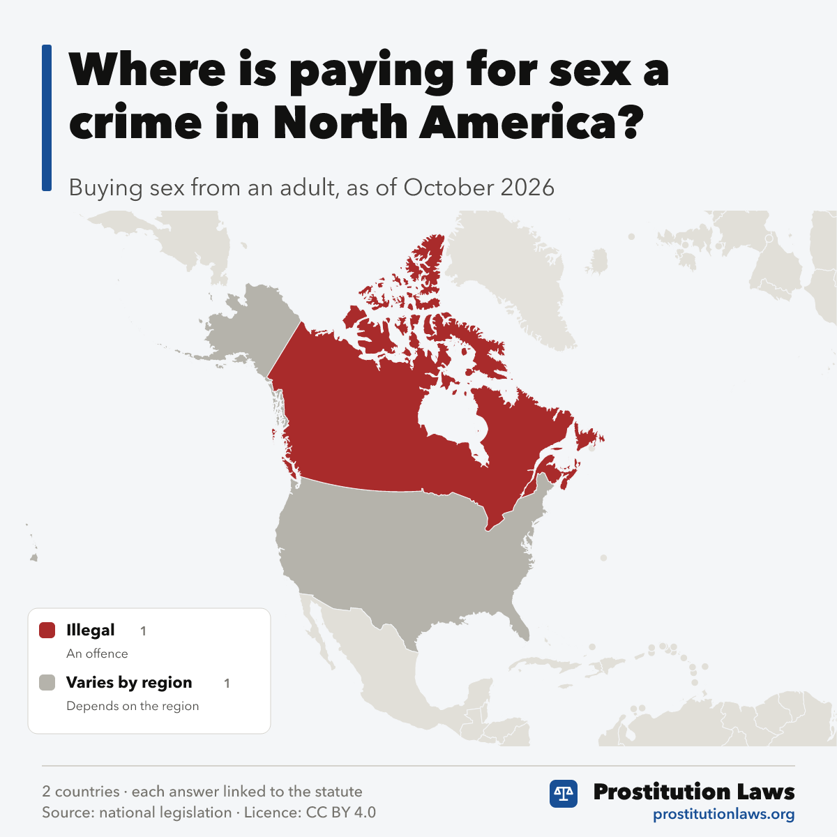 Map of North America: where buying sex is an offence