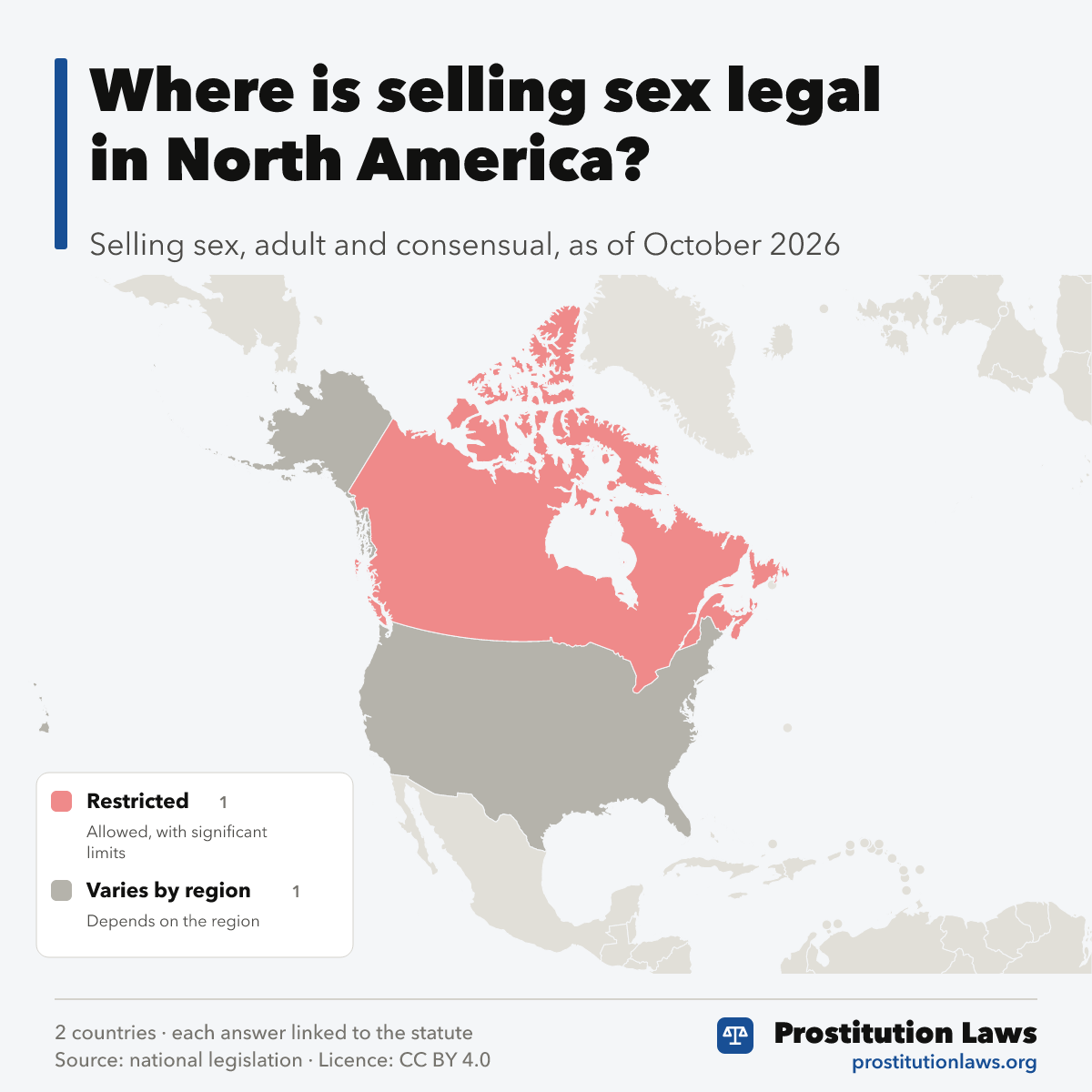 Map of North America: where selling sex is legal