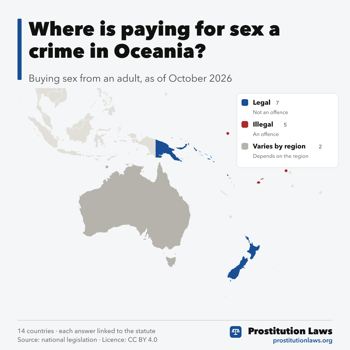 Map of Oceania: where buying sex is an offence