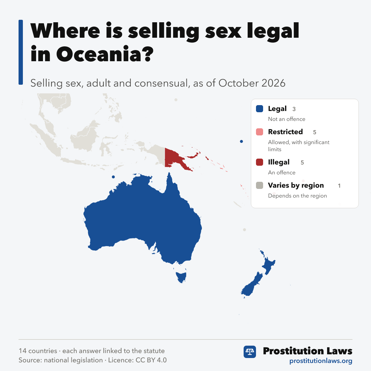 Map of Oceania: where selling sex is legal