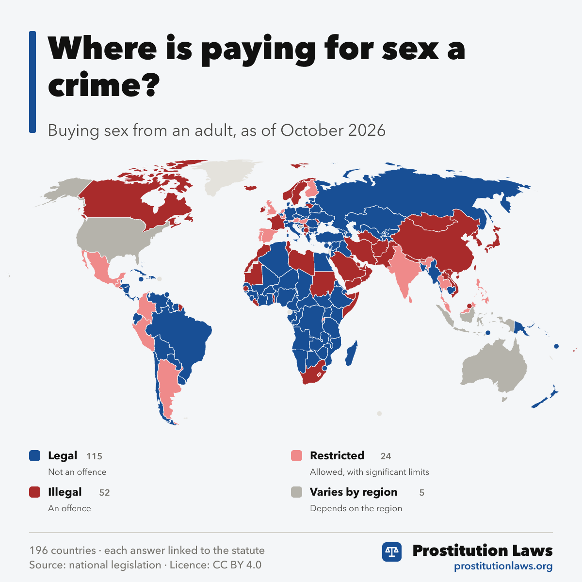 World map: where is paying for sex a crime, by country