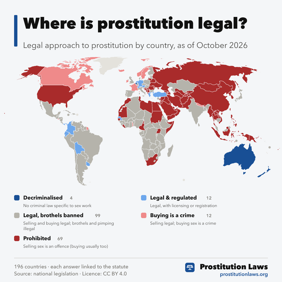 World map: where is prostitution legal, by country