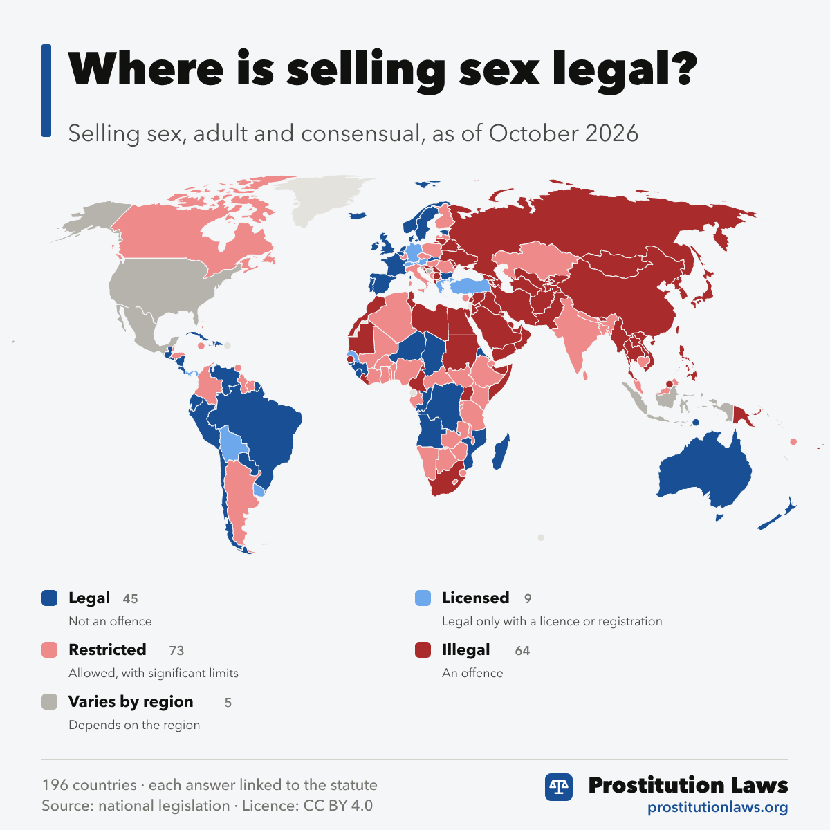 World map: where is selling sex legal, by country